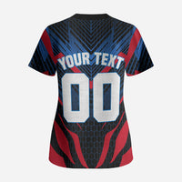 Personalized Antigua And Barbuda Cricket Falcons Scrub Top Abstract Hexagon Pattern Sport