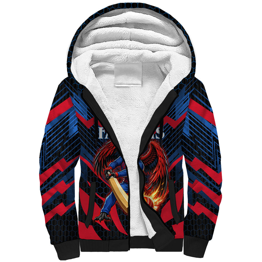 Personalized Antigua And Barbuda Cricket Falcons Sherpa Hoodie Abstract Hexagon Pattern Sport