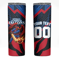 Personalized Antigua And Barbuda Cricket Falcons Skinny Tumbler Abstract Hexagon Pattern Sport