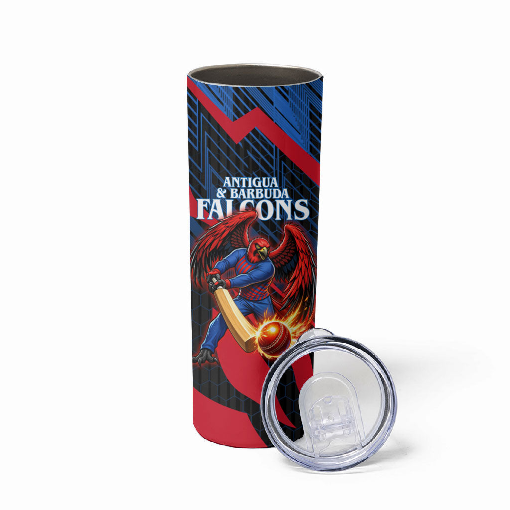 Personalized Antigua And Barbuda Cricket Falcons Skinny Tumbler Abstract Hexagon Pattern Sport