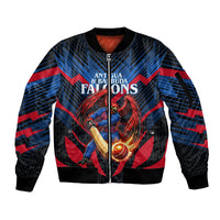 Personalized Antigua And Barbuda Cricket Falcons Sleeve Zip Bomber Jacket Abstract Hexagon Pattern Sport