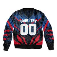 Personalized Antigua And Barbuda Cricket Falcons Sleeve Zip Bomber Jacket Abstract Hexagon Pattern Sport