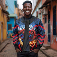 Personalized Antigua And Barbuda Cricket Falcons Sleeve Zip Bomber Jacket Abstract Hexagon Pattern Sport
