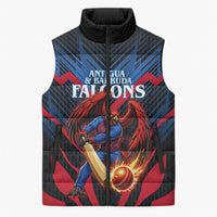 Personalized Antigua And Barbuda Cricket Falcons Sleeveless Puffer Jacket Abstract Hexagon Pattern Sport