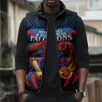 Personalized Antigua And Barbuda Cricket Falcons Sleeveless Puffer Jacket Abstract Hexagon Pattern Sport
