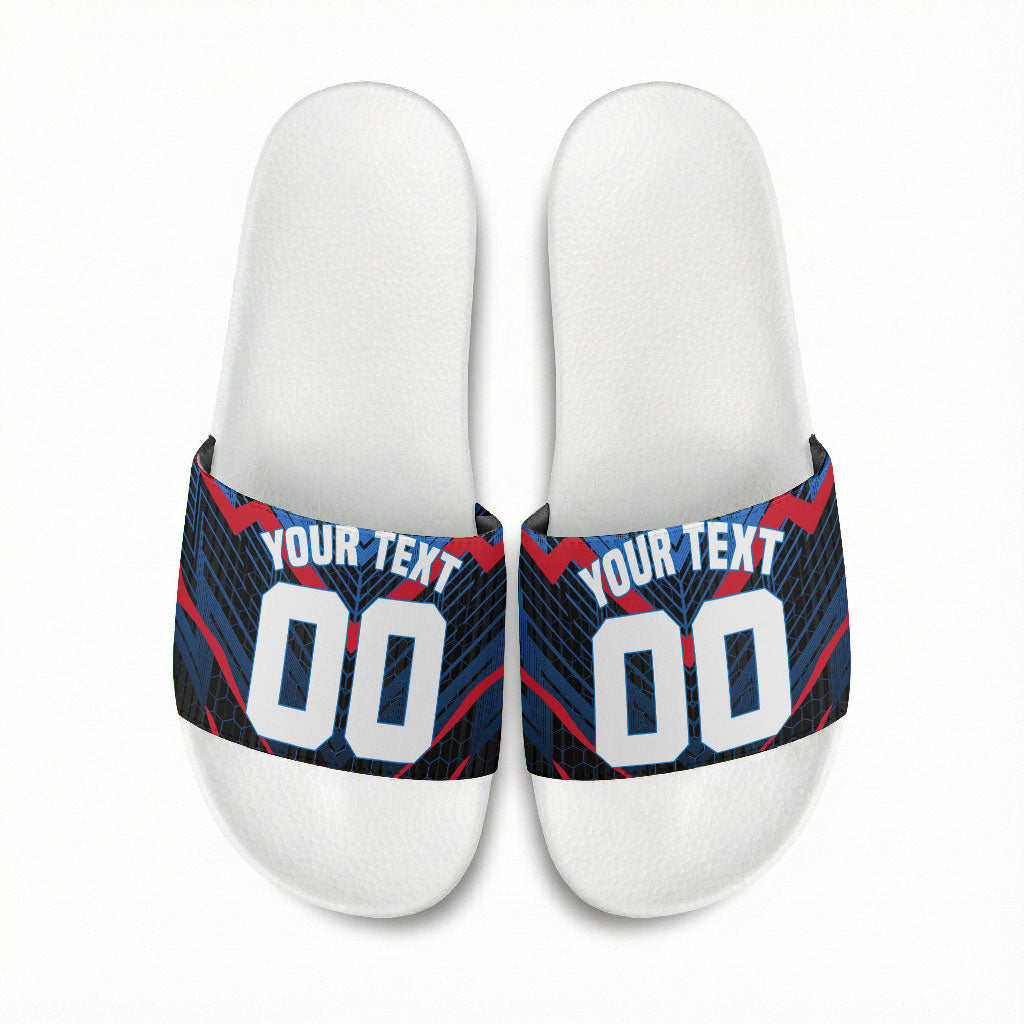 Personalized Antigua And Barbuda Cricket Falcons Slide Sandals Abstract Hexagon Pattern Sport