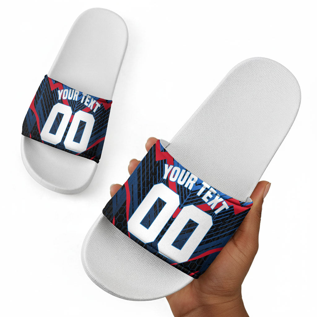 Personalized Antigua And Barbuda Cricket Falcons Slide Sandals Abstract Hexagon Pattern Sport