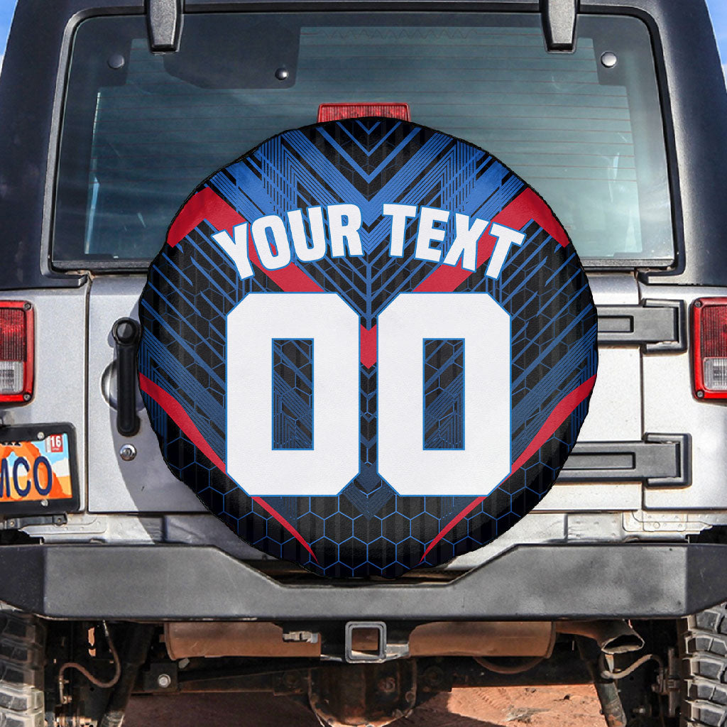 Personalized Antigua And Barbuda Cricket Falcons Spare Tire Cover Abstract Hexagon Pattern Sport