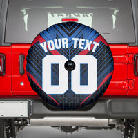 Personalized Antigua And Barbuda Cricket Falcons Spare Tire Cover Abstract Hexagon Pattern Sport