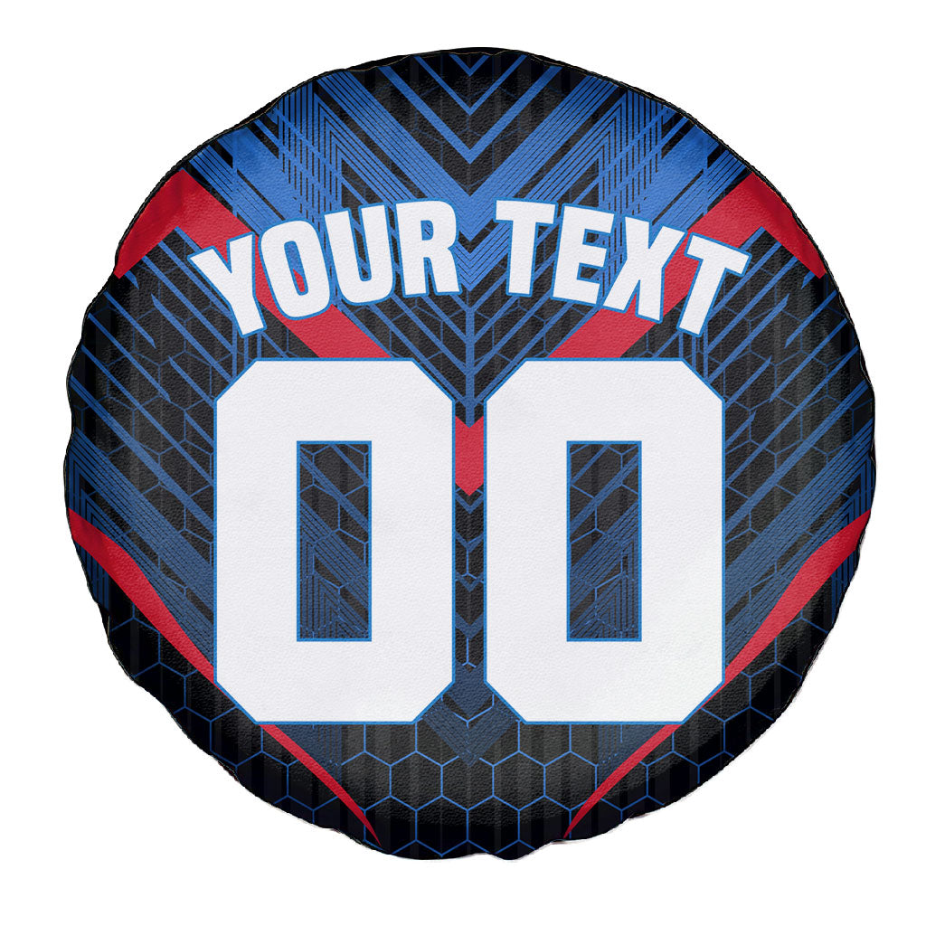 Personalized Antigua And Barbuda Cricket Falcons Spare Tire Cover Abstract Hexagon Pattern Sport