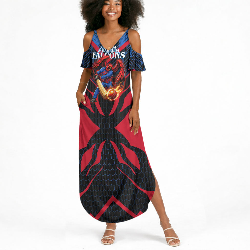 Personalized Antigua And Barbuda Cricket Falcons Summer Maxi Dress Abstract Hexagon Pattern Sport