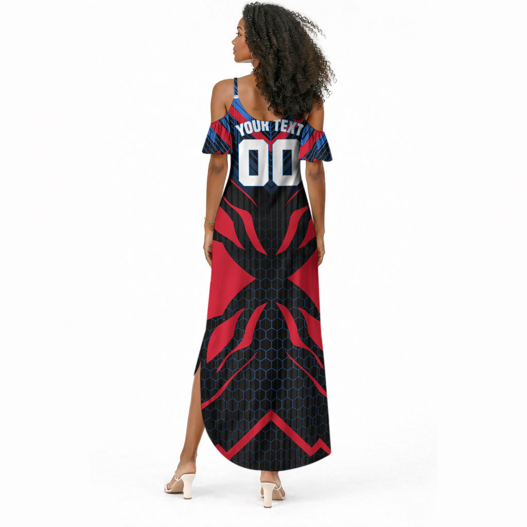 Personalized Antigua And Barbuda Cricket Falcons Summer Maxi Dress Abstract Hexagon Pattern Sport