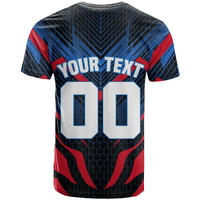 Personalized Antigua And Barbuda Cricket Falcons T shirt Abstract Hexagon Pattern Sport