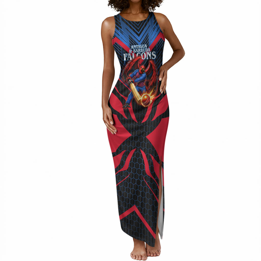 Personalized Antigua And Barbuda Cricket Falcons Tank Maxi Dress Abstract Hexagon Pattern Sport