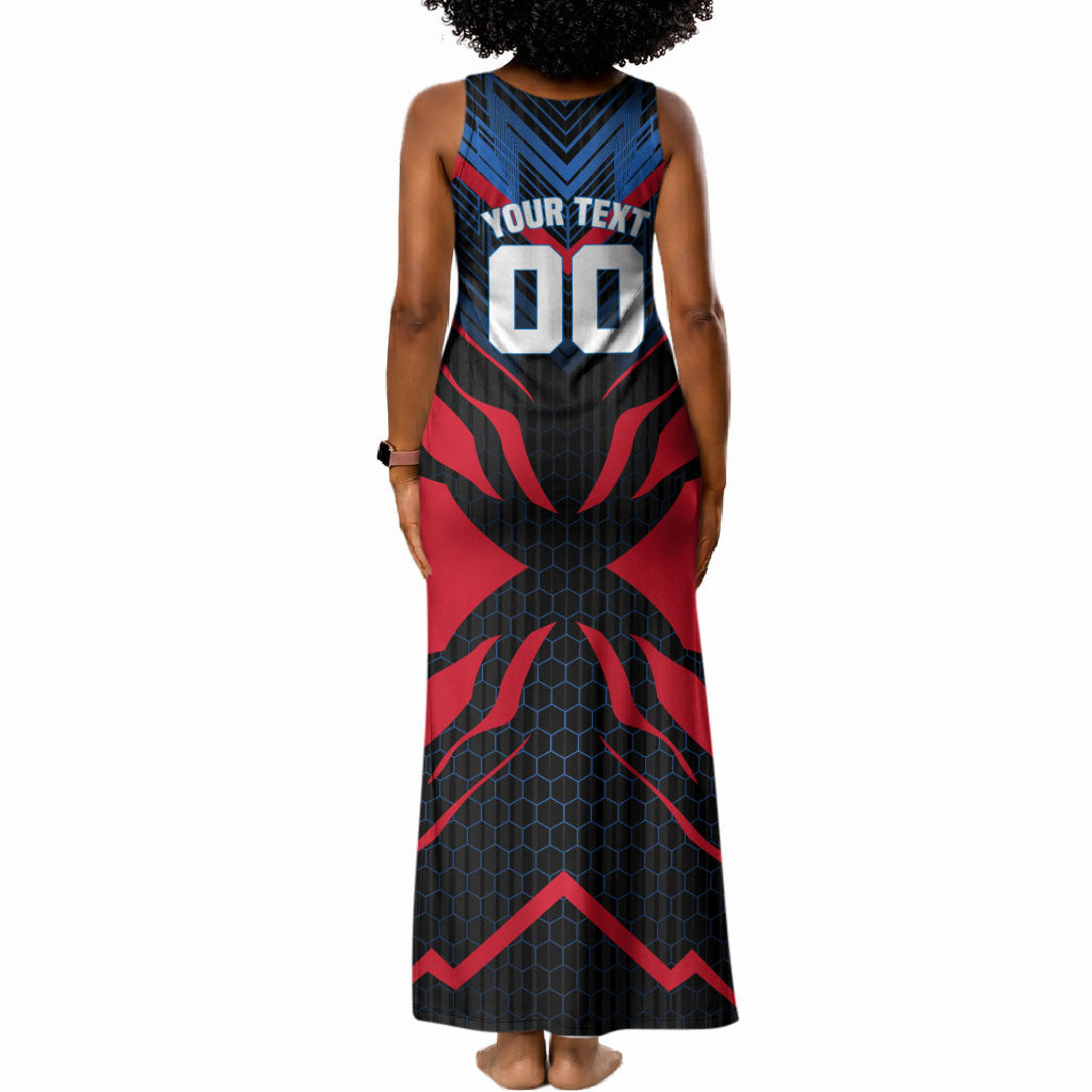 Personalized Antigua And Barbuda Cricket Falcons Tank Maxi Dress Abstract Hexagon Pattern Sport