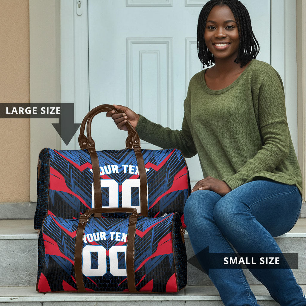 Personalized Antigua And Barbuda Cricket Falcons Travel Bag Abstract Hexagon Pattern Sport