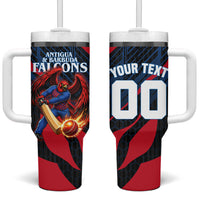 Personalized Antigua And Barbuda Cricket Falcons Tumbler With Handle Abstract Hexagon Pattern Sport