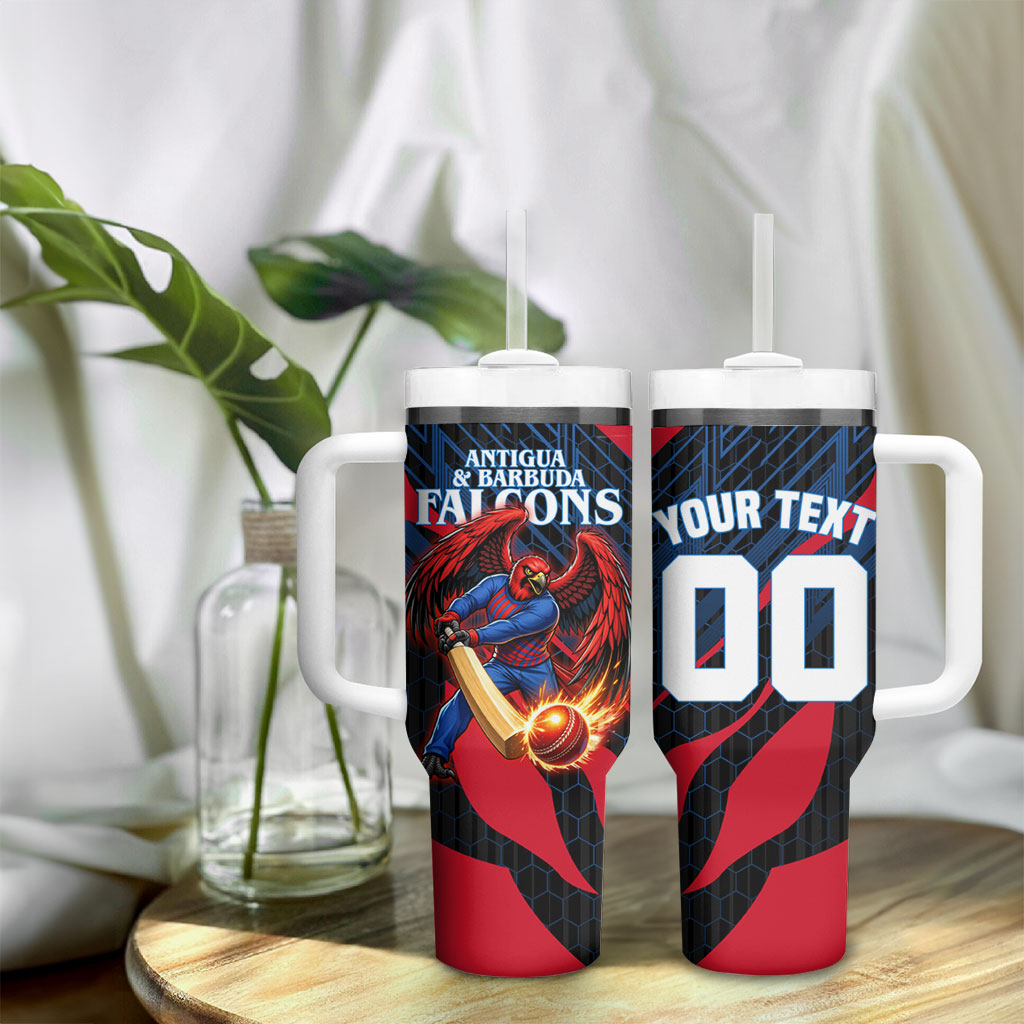 Personalized Antigua And Barbuda Cricket Falcons Tumbler With Handle Abstract Hexagon Pattern Sport