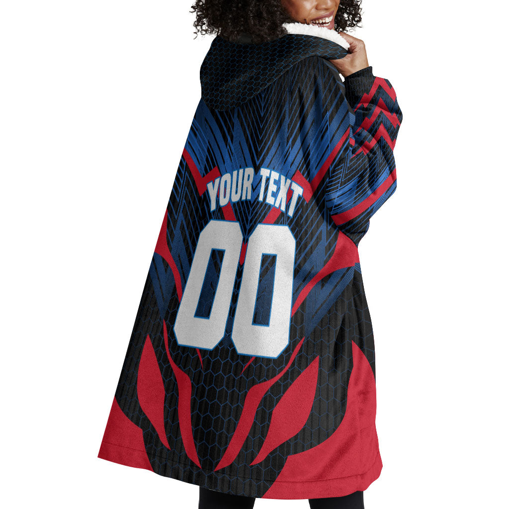 Personalized Antigua And Barbuda Cricket Falcons Wearable Blanket Hoodie Abstract Hexagon Pattern Sport