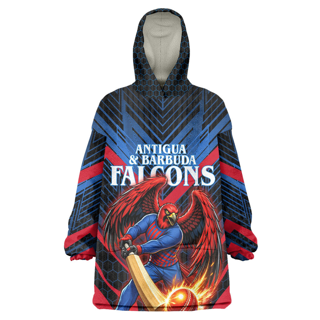 Personalized Antigua And Barbuda Cricket Falcons Wearable Blanket Hoodie Abstract Hexagon Pattern Sport