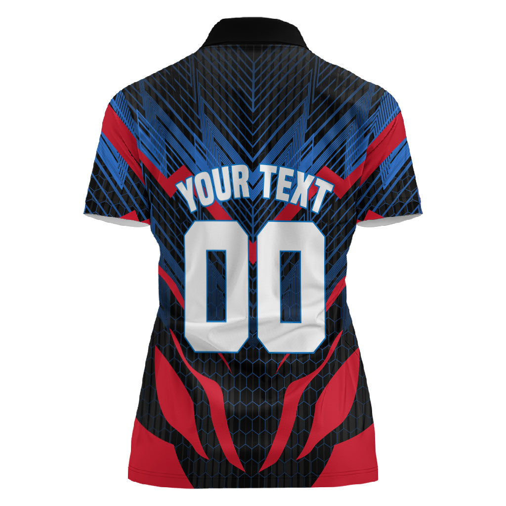 Personalized Antigua And Barbuda Cricket Falcons Women Polo Shirt Abstract Hexagon Pattern Sport