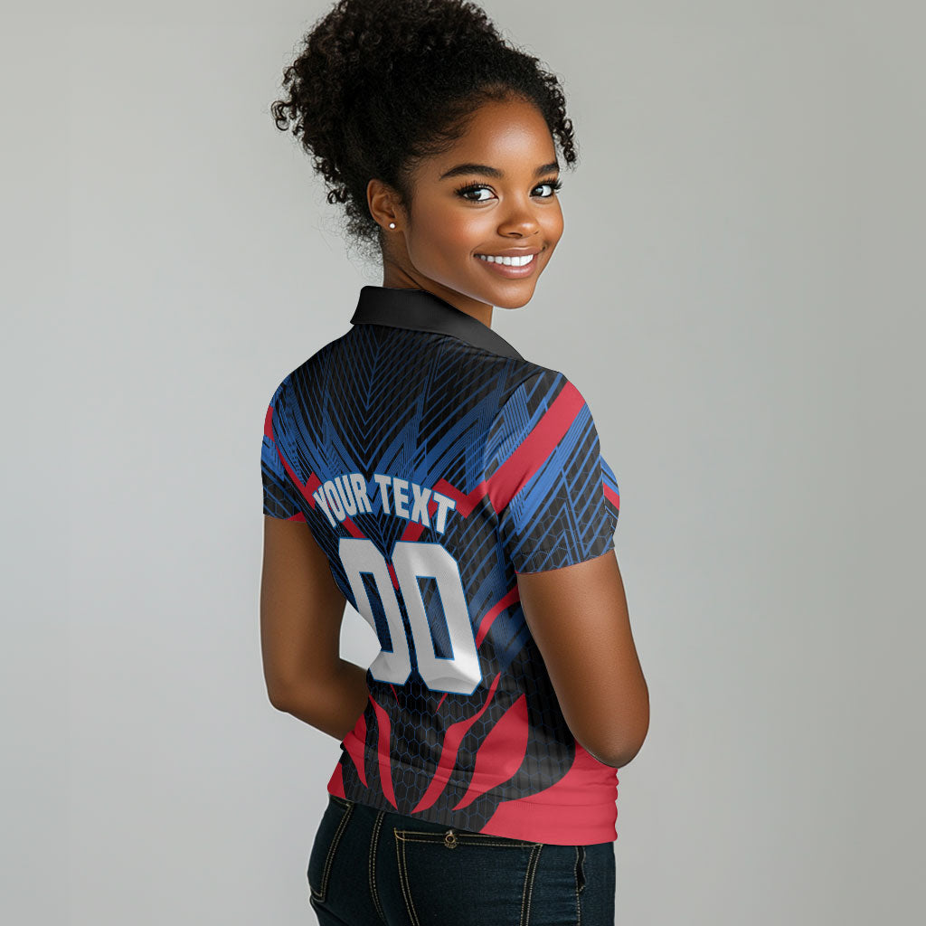 Personalized Antigua And Barbuda Cricket Falcons Women Polo Shirt Abstract Hexagon Pattern Sport