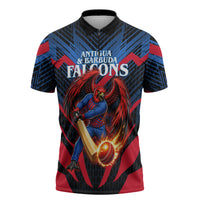 Personalized Antigua And Barbuda Cricket Falcons Zipper Polo Shirt Abstract Hexagon Pattern Sport