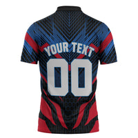 Personalized Antigua And Barbuda Cricket Falcons Zipper Polo Shirt Abstract Hexagon Pattern Sport