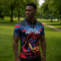 Personalized Antigua And Barbuda Cricket Falcons Zipper Polo Shirt Abstract Hexagon Pattern Sport