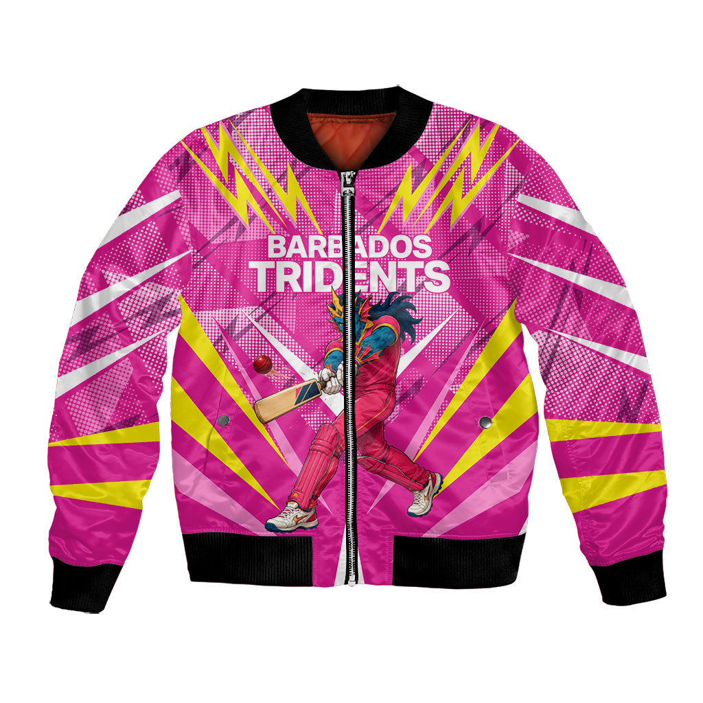 Personalized Barbados Tridents Bomber Jacket Cricket Mascot Dynamic Anime Art
