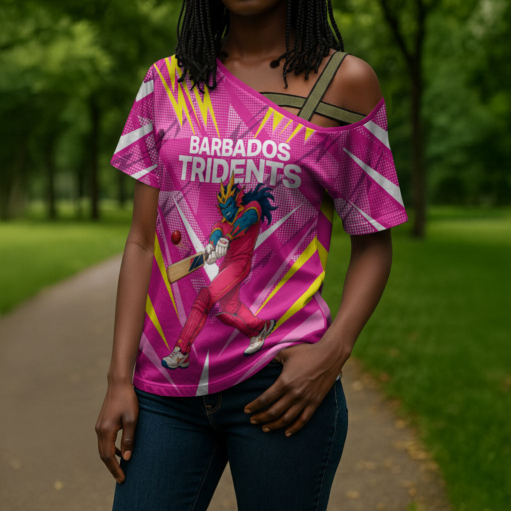 Personalized Barbados Tridents Cross Shoulder Shirt Cricket Mascot Dynamic Anime Art