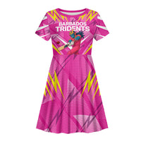 Personalized Barbados Tridents Kid Short Sleeve Dress Cricket Mascot Dynamic Anime Art