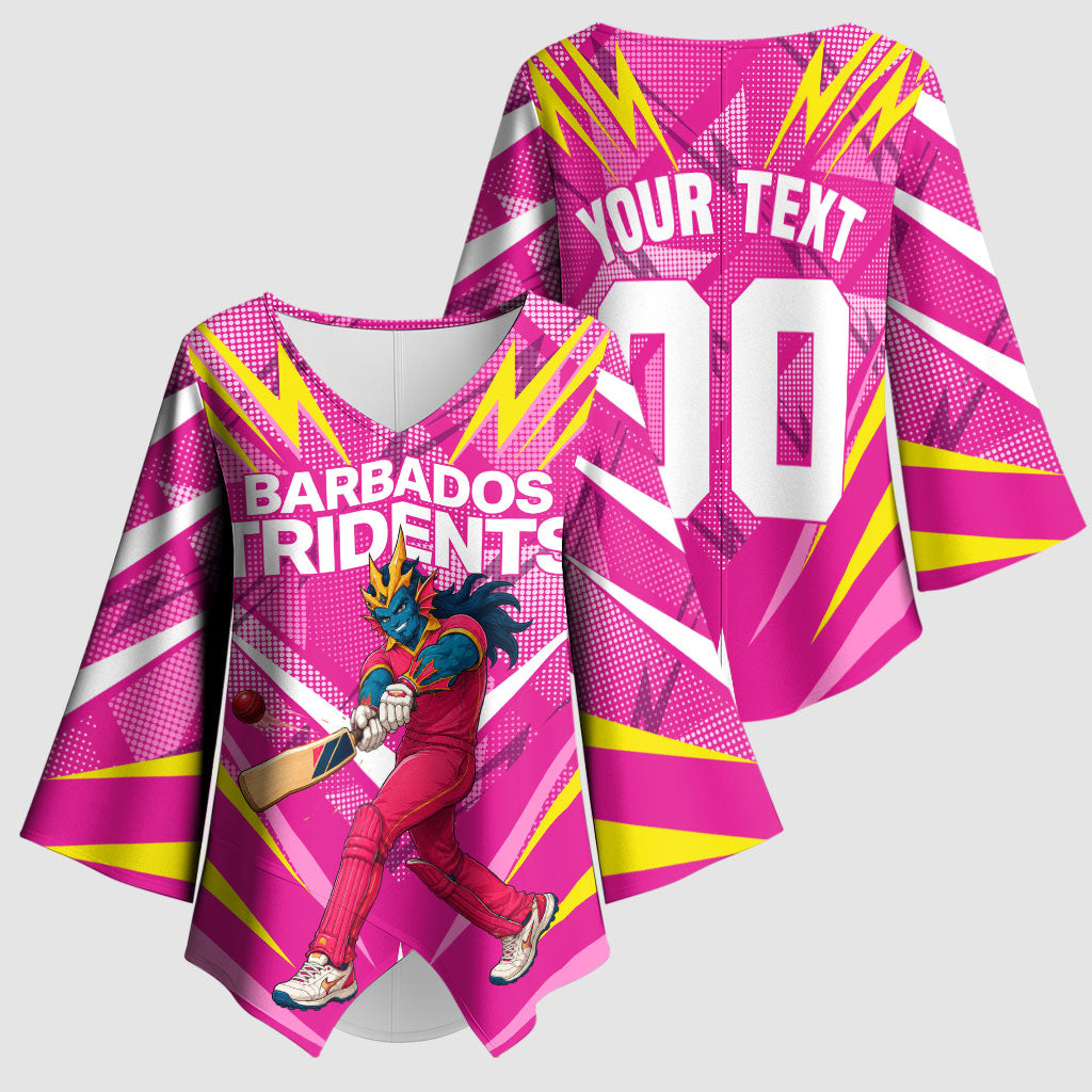 Personalized Barbados Tridents Kimono Sleeve Blouse Cricket Mascot Dynamic Anime Art