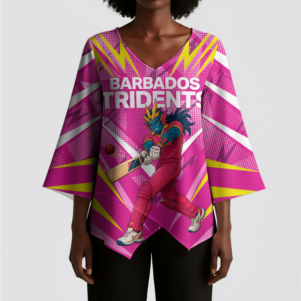 Personalized Barbados Tridents Kimono Sleeve Blouse Cricket Mascot Dynamic Anime Art