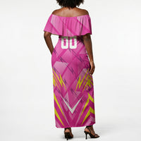 Personalized Barbados Tridents Off Shoulder Maxi Dress Cricket Mascot Dynamic Anime Art