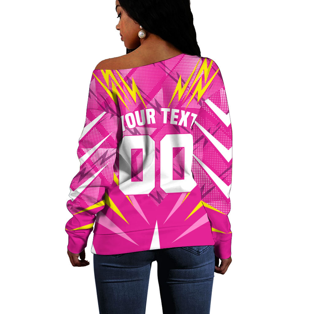 Personalized Barbados Tridents Off Shoulder Sweater Cricket Mascot Dynamic Anime Art