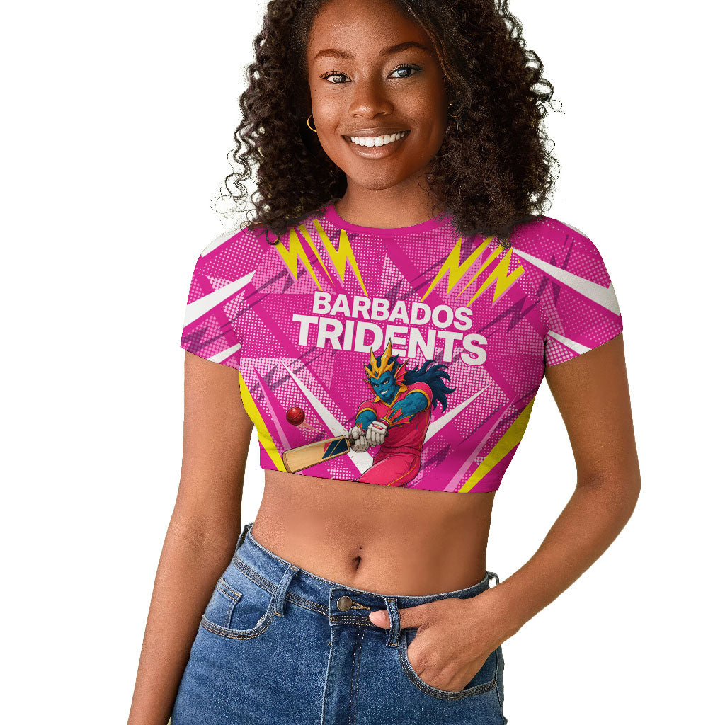 Personalized Barbados Tridents Raglan Cropped T shirt Cricket Mascot Dynamic Anime Art