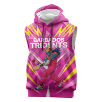 Personalized Barbados Tridents Sleeveless Hoodie Cricket Mascot Dynamic Anime Art