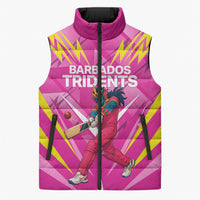 Personalized Barbados Tridents Sleeveless Puffer Jacket Cricket Mascot Dynamic Anime Art