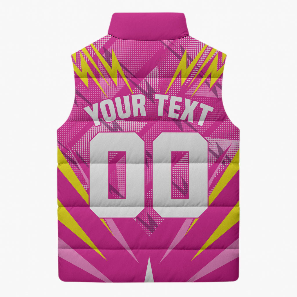 Personalized Barbados Tridents Sleeveless Puffer Jacket Cricket Mascot Dynamic Anime Art