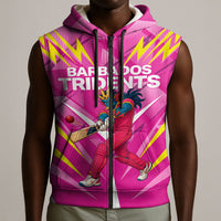 Personalized Barbados Tridents Sleeveless Zip Hoodie Cricket Mascot Dynamic Anime Art