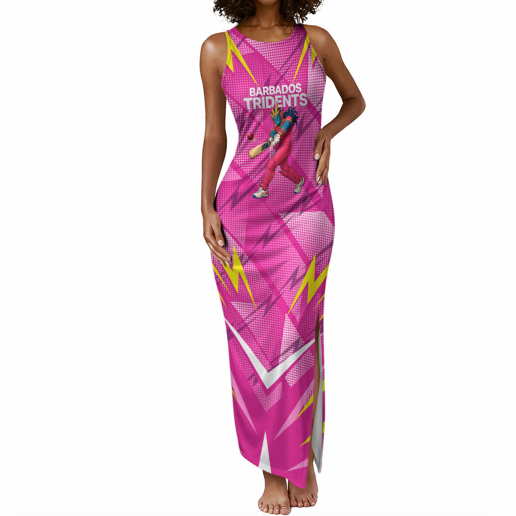 Personalized Barbados Tridents Tank Maxi Dress Cricket Mascot Dynamic Anime Art