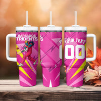 Personalized Barbados Tridents Tumbler With Handle Cricket Mascot Dynamic Anime Art