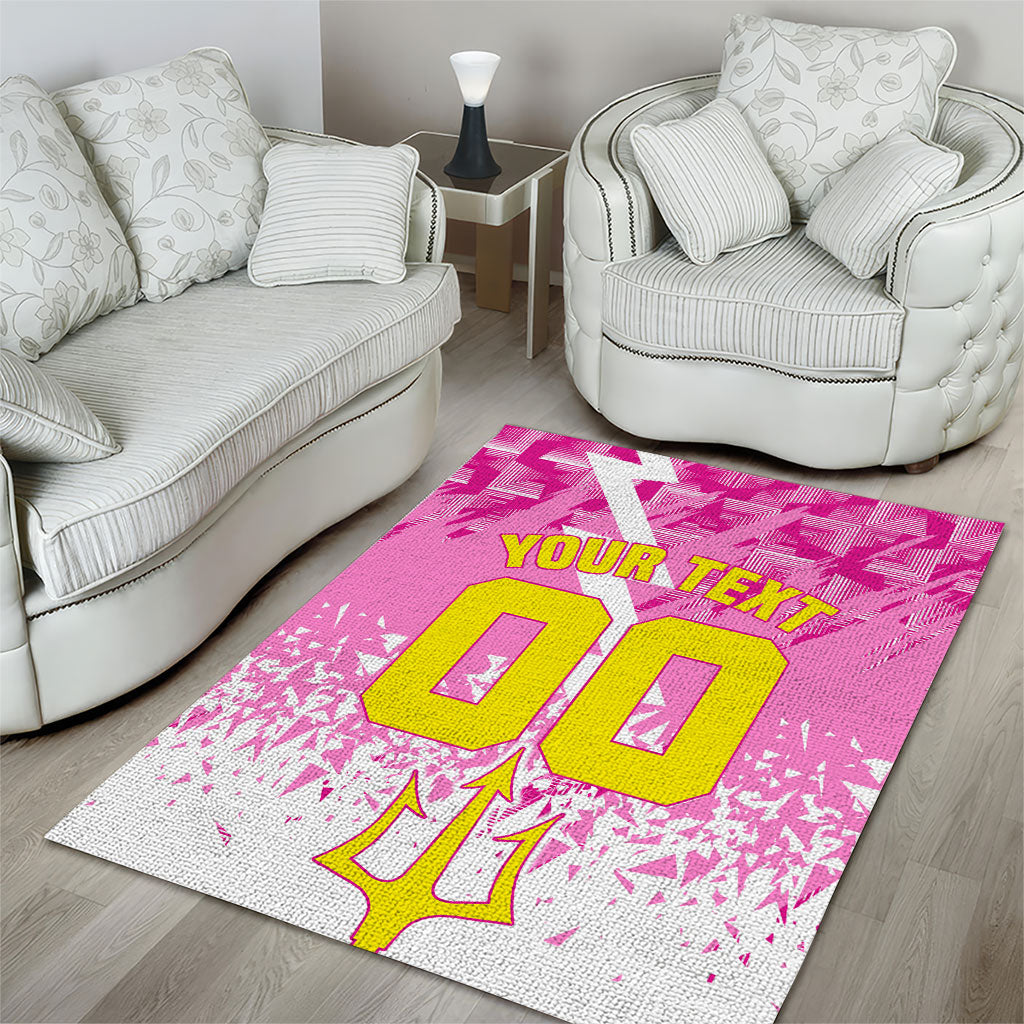 Personalized Barbados Tridents Cricket Area Rug Trident Graphic Splash Pattern Caribbean Sport