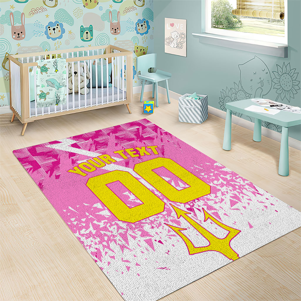 Personalized Barbados Tridents Cricket Area Rug Trident Graphic Splash Pattern Caribbean Sport