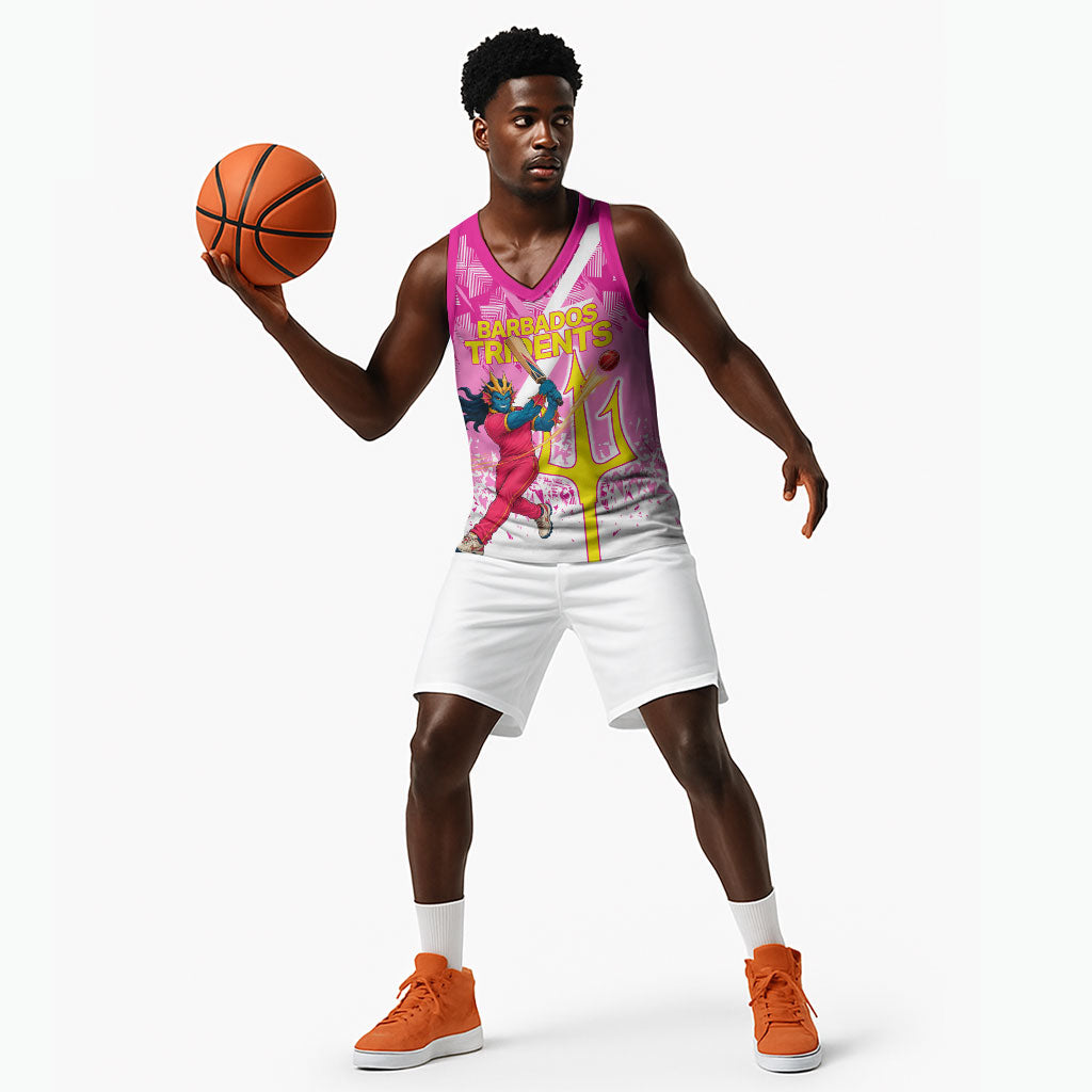 Personalized Barbados Tridents Cricket Basketball Jersey Trident Graphic Splash Pattern Caribbean Sport