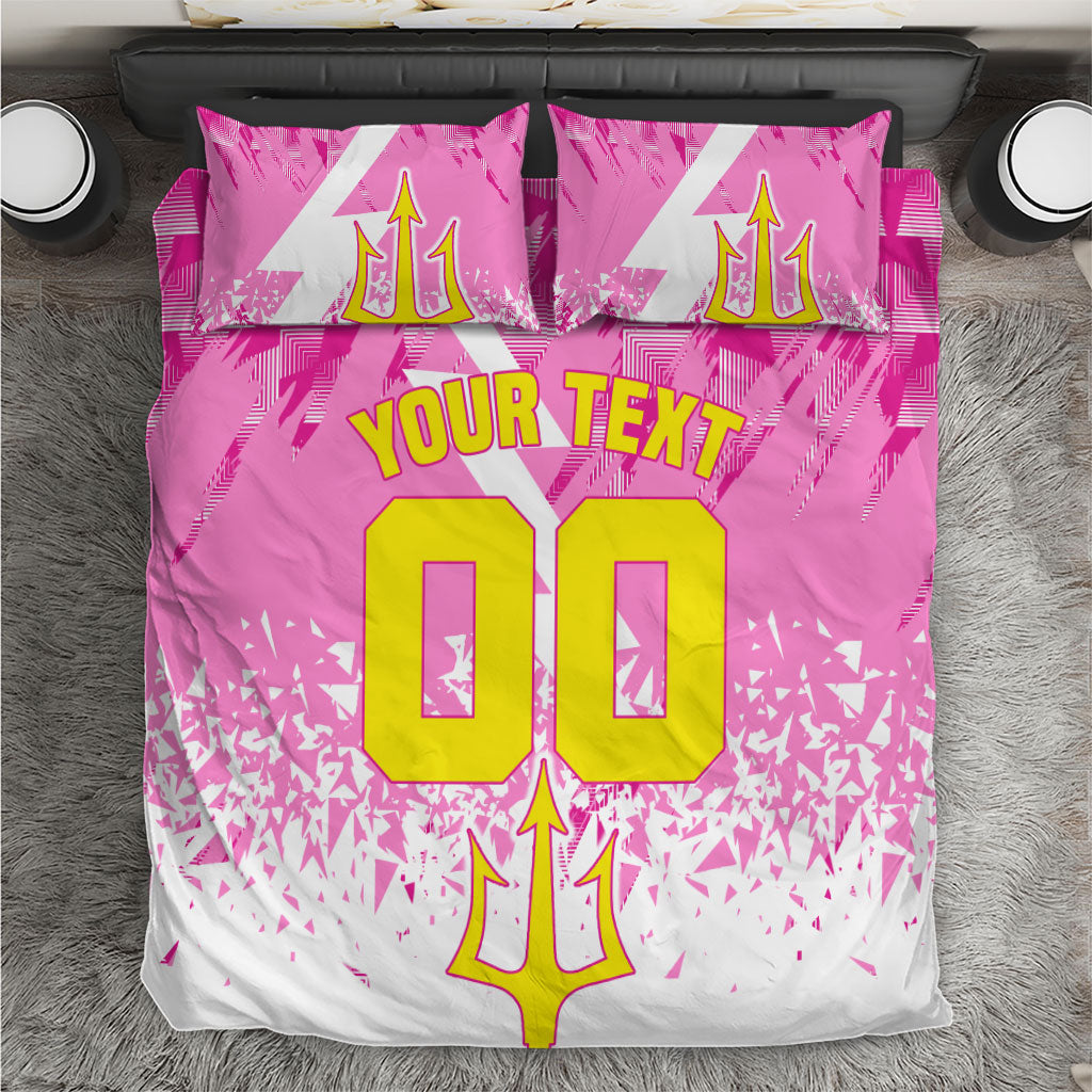 Personalized Barbados Tridents Cricket Bedding Set Trident Graphic Splash Pattern Caribbean Sport