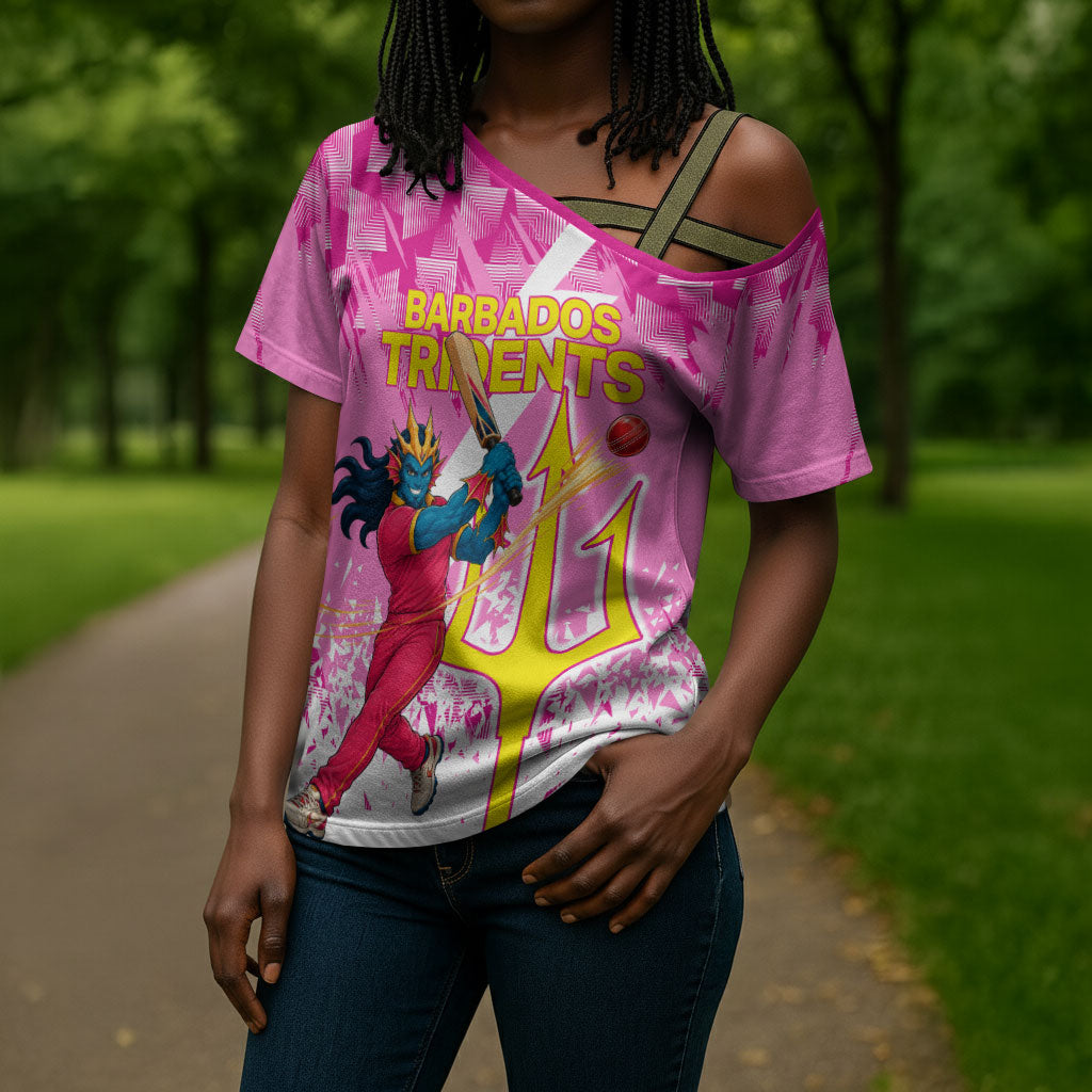 Personalized Barbados Tridents Cricket Cross Shoulder Shirt Trident Graphic Splash Pattern Caribbean Sport