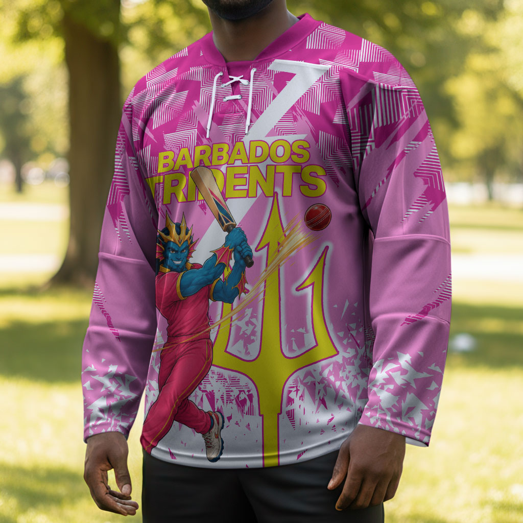 Personalized Barbados Tridents Cricket Hockey Jersey Trident Graphic Splash Pattern Caribbean Sport