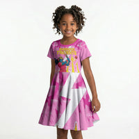 Personalized Barbados Tridents Cricket Kid Short Sleeve Dress Trident Graphic Splash Pattern Caribbean Sport